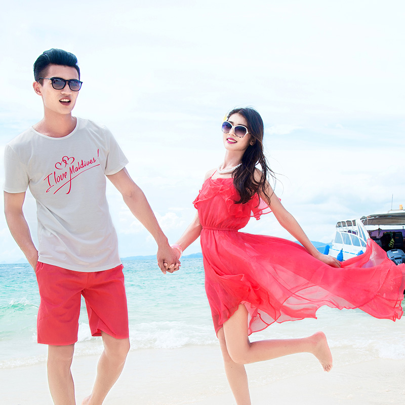 2016年新款qlz情侣装夏装蜜月海边度假婚纱照波西米亚T恤套装时尚