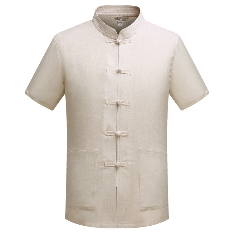 2017夏季男士亚麻唐装男半袖棉麻短袖舒适纯色上衣中国风中式衬衫