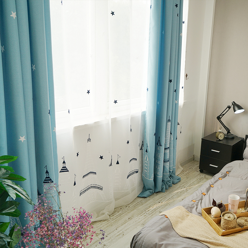 绣花城堡窗帘成品遮光客厅卧室地中海风格棉麻亚麻纱帘儿童房飘窗