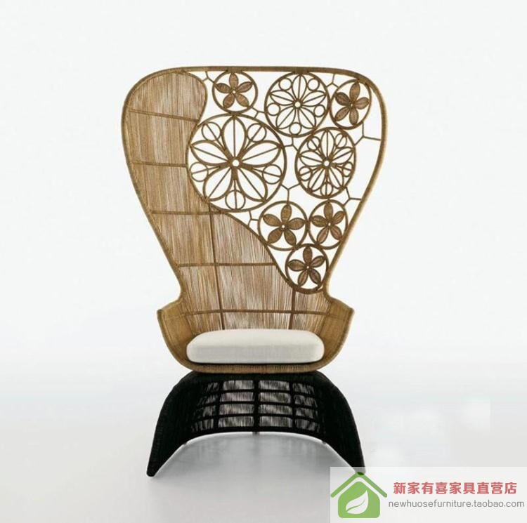 创意时尚藤单人椅新古典餐厅酒店餐椅艺术会所大堂藤椅设计师家具