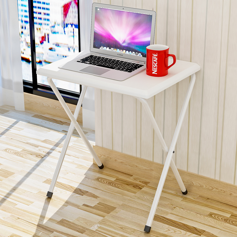 简单小餐桌塑料面板可折叠 蓝色写字桌孩子 白色床前笔记本电脑桌