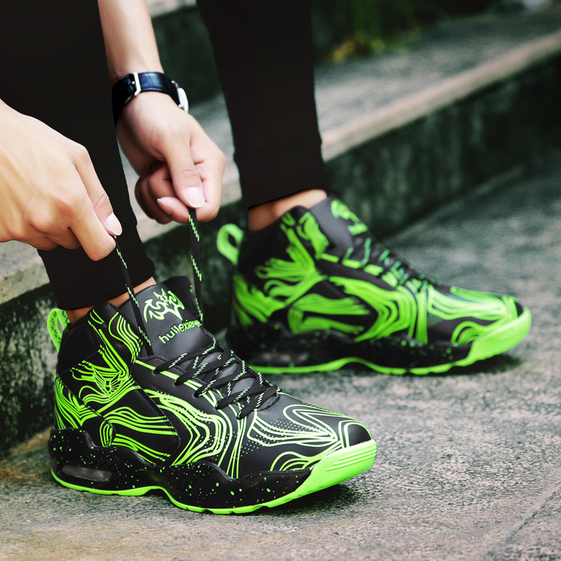 秋季新款高帮nba绿色篮球鞋气垫透气时尚潮流战靴男子学生运动鞋