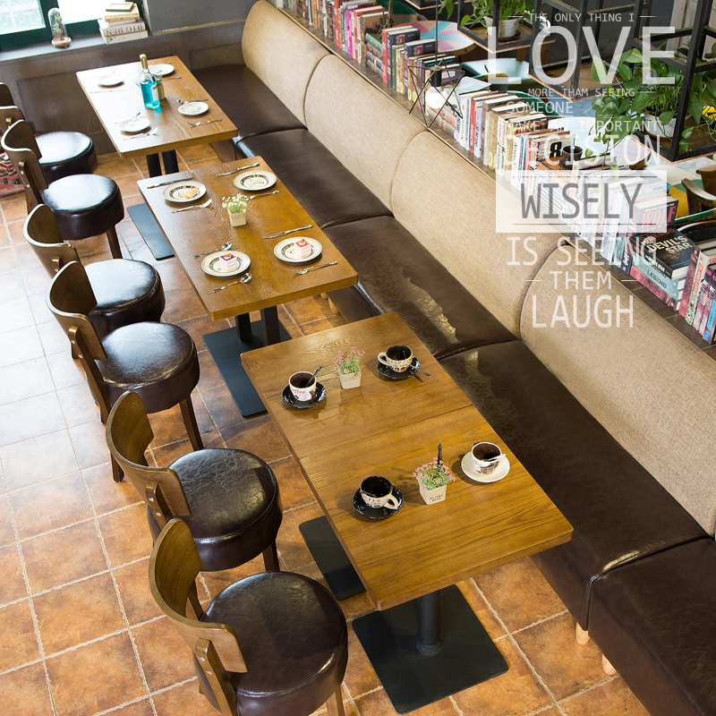 咖啡厅沙发 实木西餐厅卡座复古咖啡馆咖啡店餐厅奶茶店桌椅组合