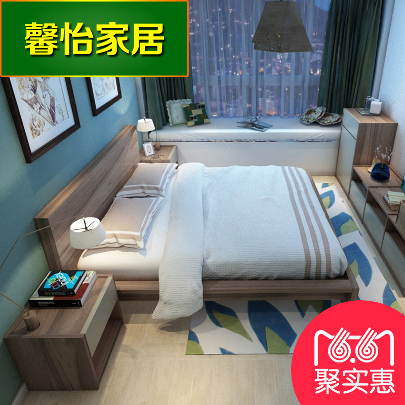 北欧家具 现代简约1.8米床 日式小户型卧室胡桃木双人床 实木床