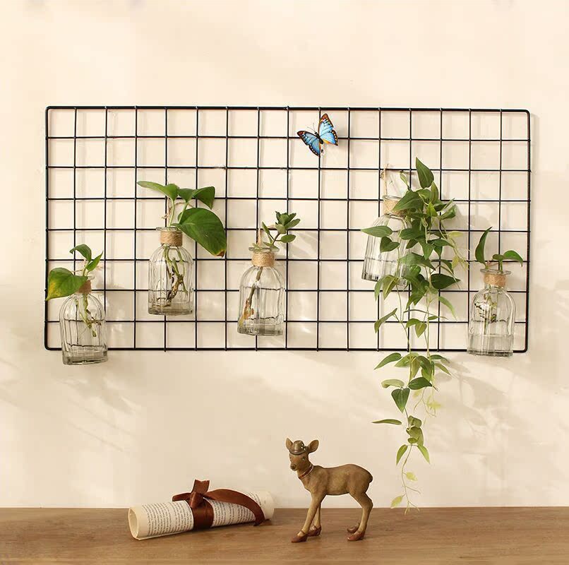 美式乡村阳台房间墙面装饰品创意DIY网格水培绿萝植物花瓶挂饰