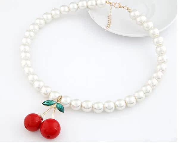 VIVI杂志同款日系珍珠可爱樱桃锁骨短项链 CD伪娘变装