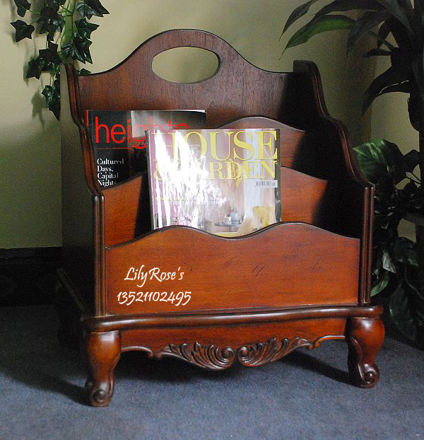 百合玫瑰家具欧式实木美式乡村家具书报架 沙发边杂志架 放遥控器