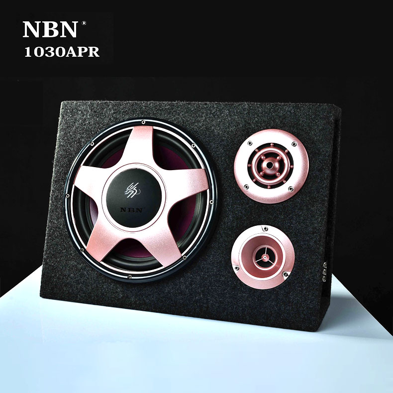 NBN10寸梯形有源低音炮  10寸低音箱 带中音 高音 木箱体带防伪
