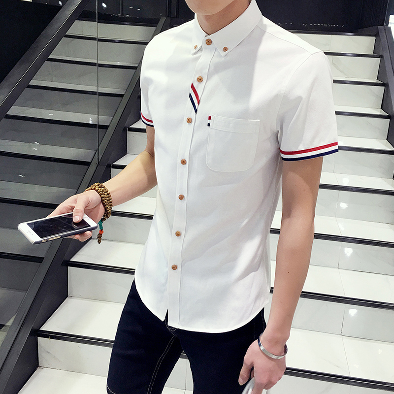 夏季短袖衬衫男装新款韩版男士修身衬衣青年潮流寸衣休闲大码上衣