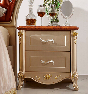 新古典法式床头柜双抽香槟金色欧式实木床头柜600mm沈阳有实体