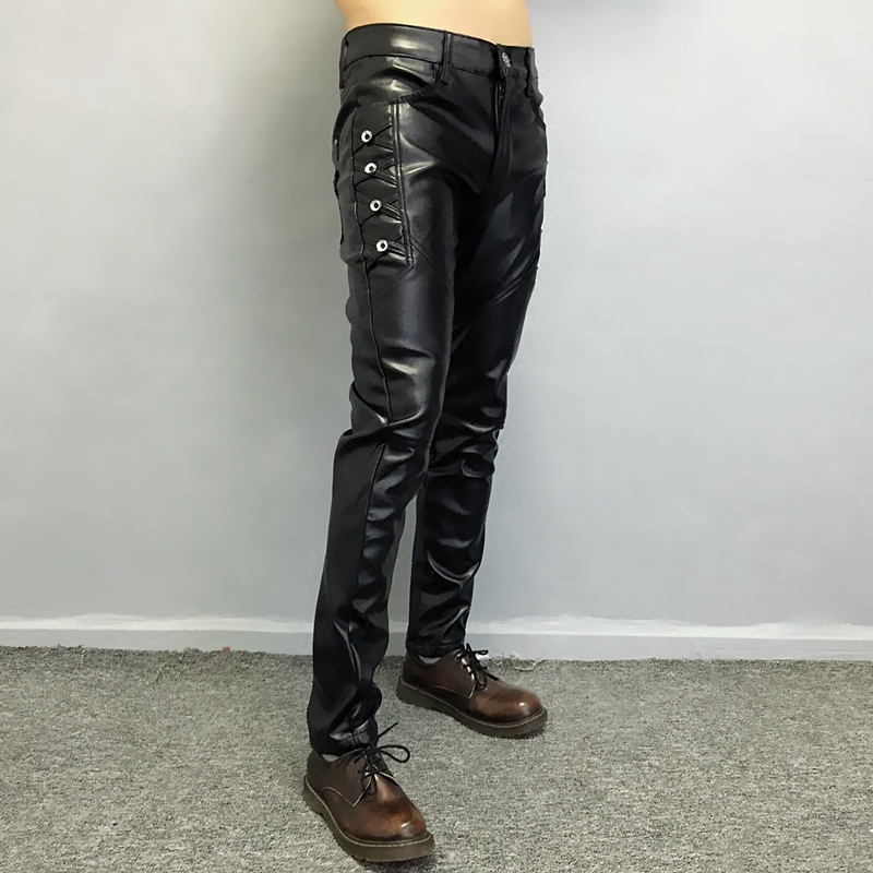 黑色男士皮裤子韩版修身款潮非主流仿真皮青少年摩托车防风仿羊皮