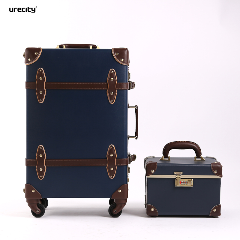 urecity复古行李箱铝框万向轮拉杆箱男女皮箱22寸复古旅行箱子