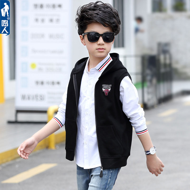 棉休闲儿童拉链外套常规B类男童韩版实拍有模特无袖纯色中大马甲