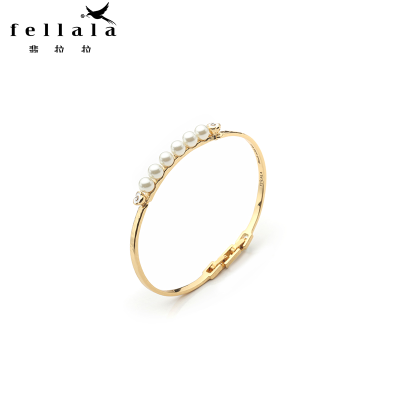 Fellala翡拉拉简珍珠系列手镯手环镀雾金优化母贝珍珠时尚手镯