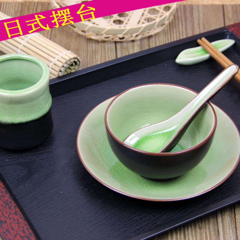 日式摆台餐具陶瓷3件套冰裂釉日韩料理骨碟口汤碗小味碟茶杯茶壶