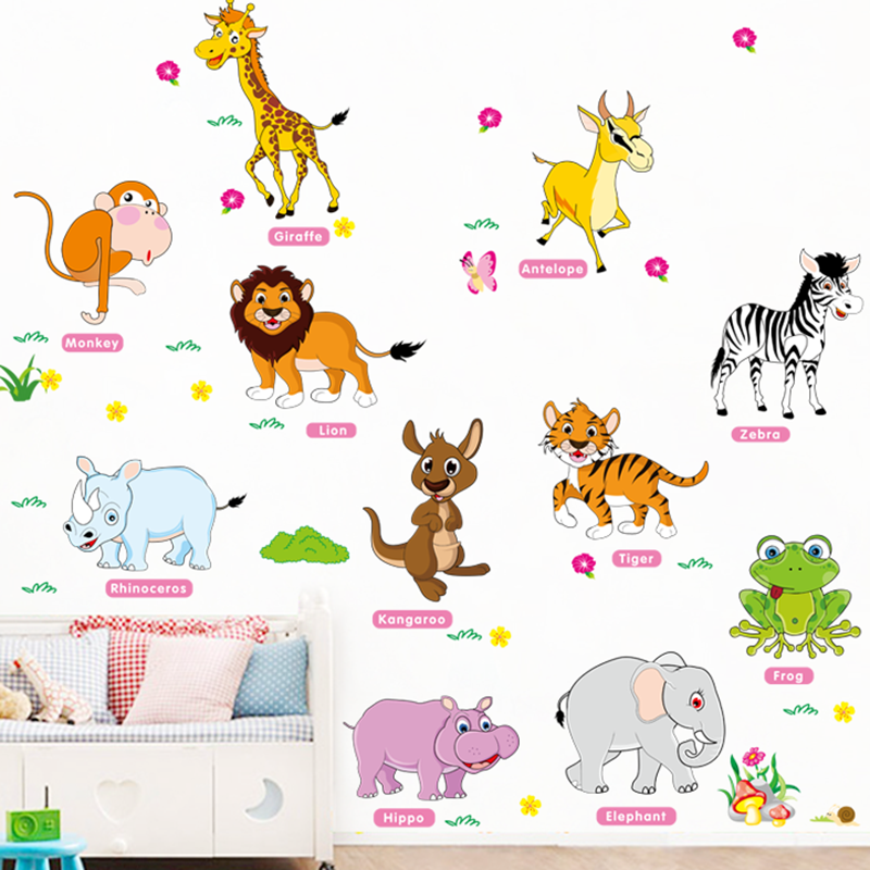 墙贴可移除小动物英文贴早教益智英语贴画可爱卡通幼儿园教室贴纸