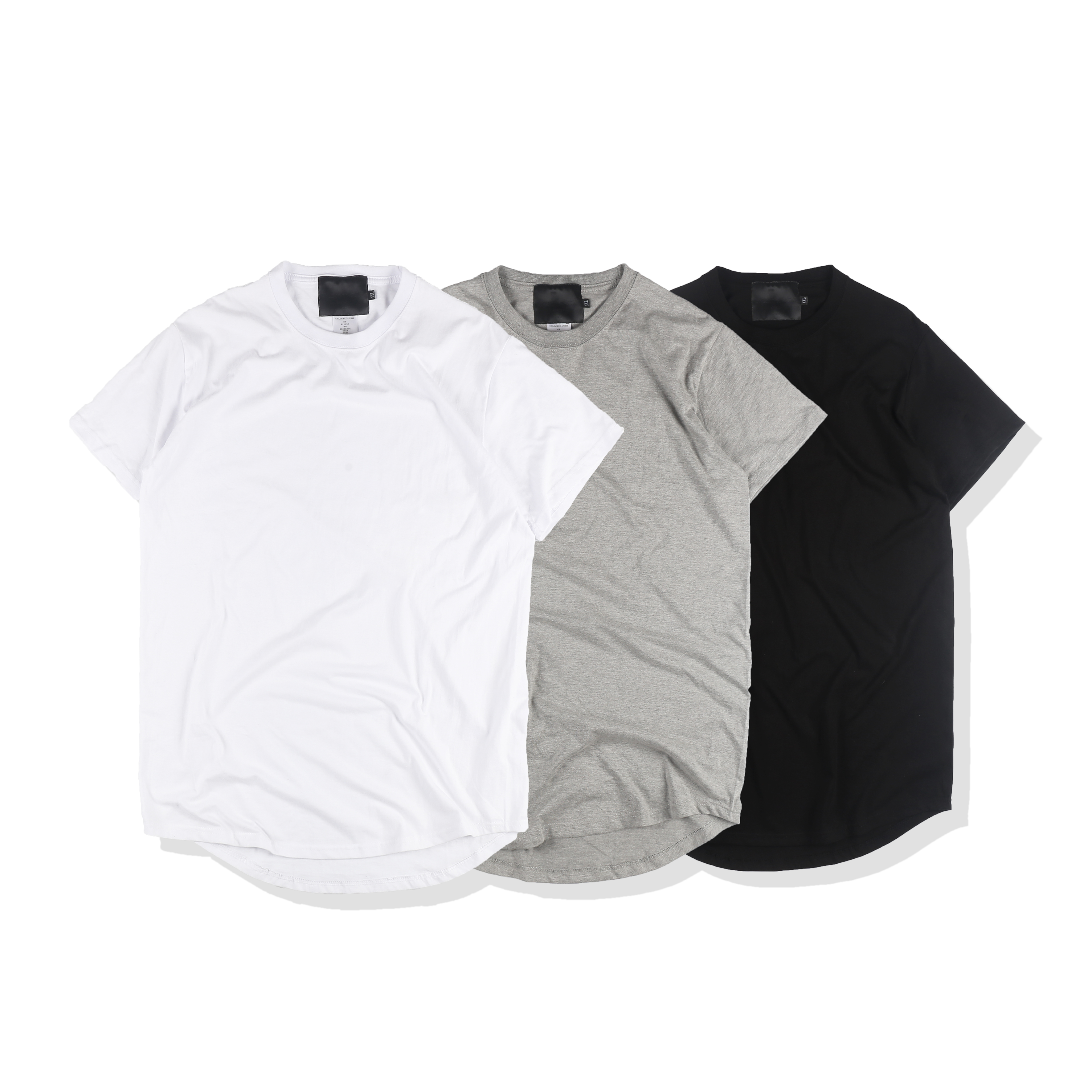 UNLIMITED-JUMP 黑白灰 纯棉打底 圆弧下摆 基础圆领纯色短袖T恤