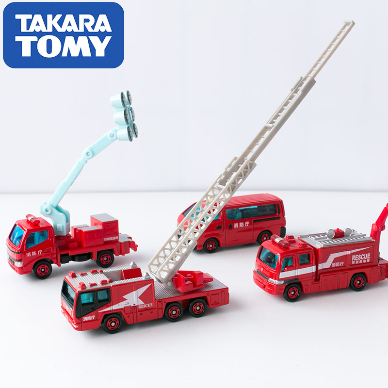 日本TOMICA多美卡合金小车消防车辆组4件套 救护云梯车照明机动车