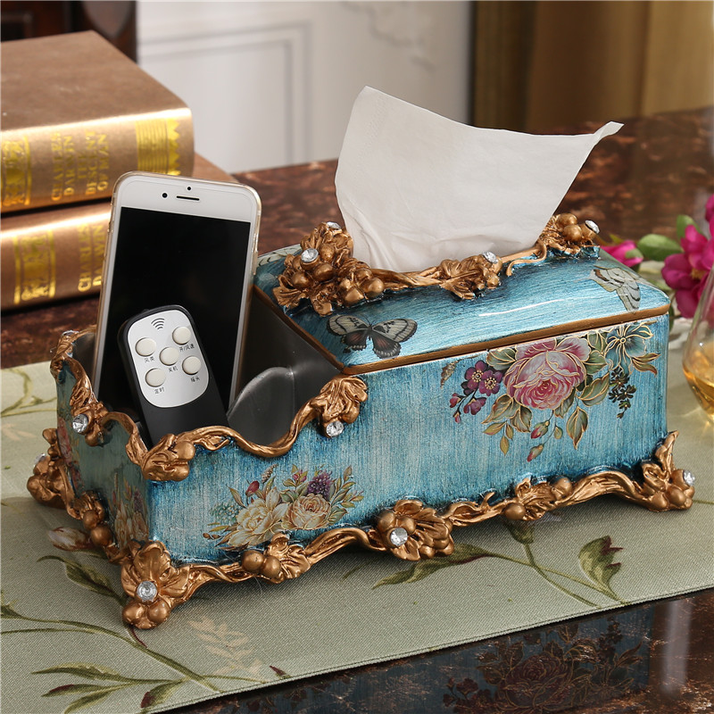 欧式纸巾盒创意多功能抽纸盒餐巾盒奢华美式客厅茶几遥控器收纳盒