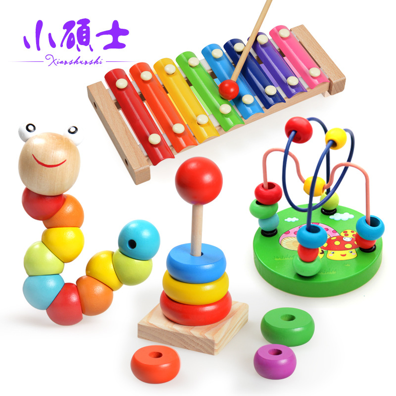 儿童早教益智宝宝绕珠玩具木质手敲琴八音敲琴婴幼儿音乐积木玩具