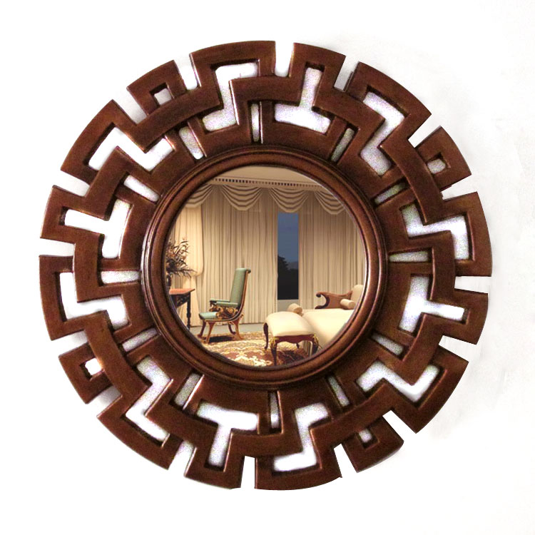 新款中式装饰镜中式壁挂镜子东南亚背景墙圆挂镜卫生间镜样板间镜