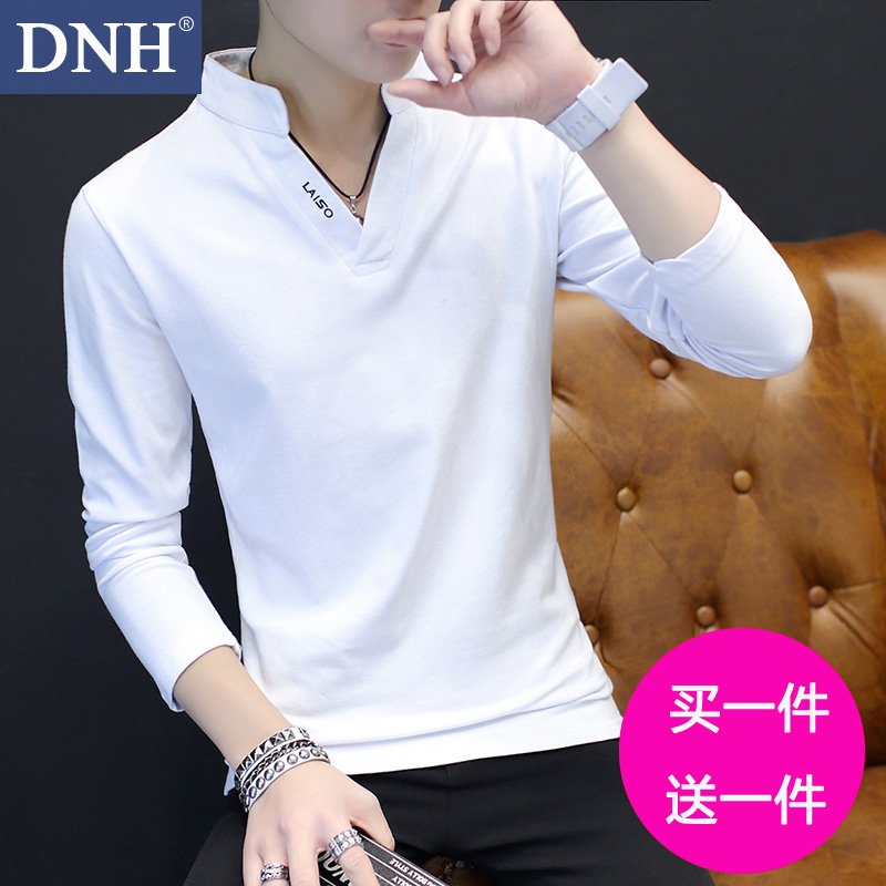 DNH2017春季新款男士长袖t恤韩版修身立领打底衫青年T恤纯色体恤