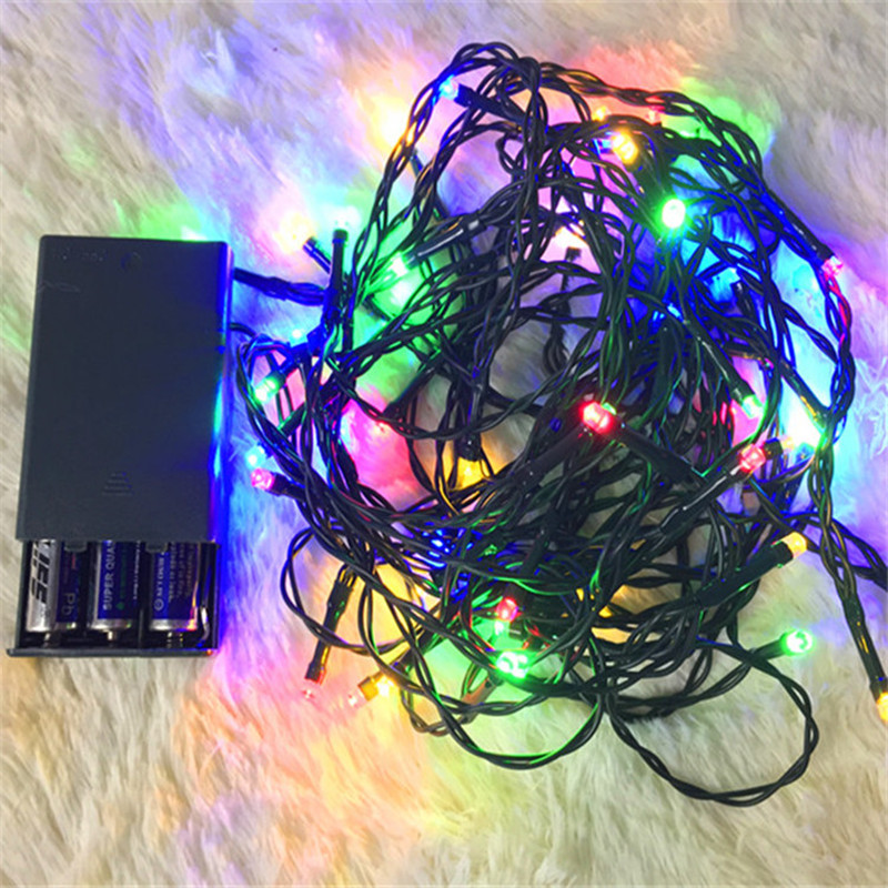 心亚亚 圣诞节装饰灯 5米50头彩色LED灯带尾插带电池  圣诞彩灯