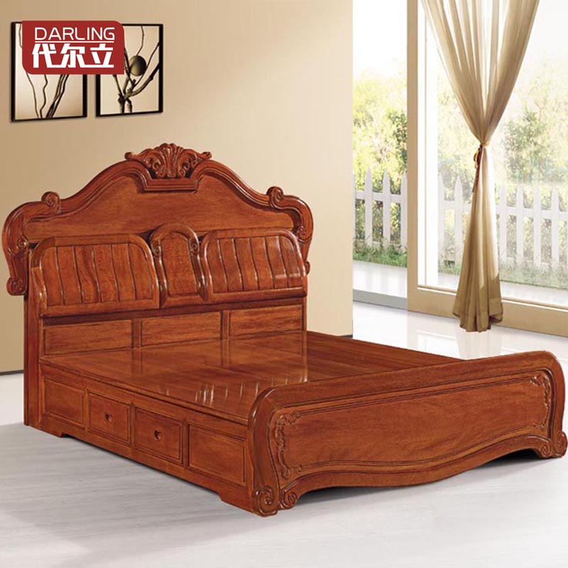 广东代尔立 中式仿古红木家具 菠萝格实木床YL1.8m富贵大床 衣柜