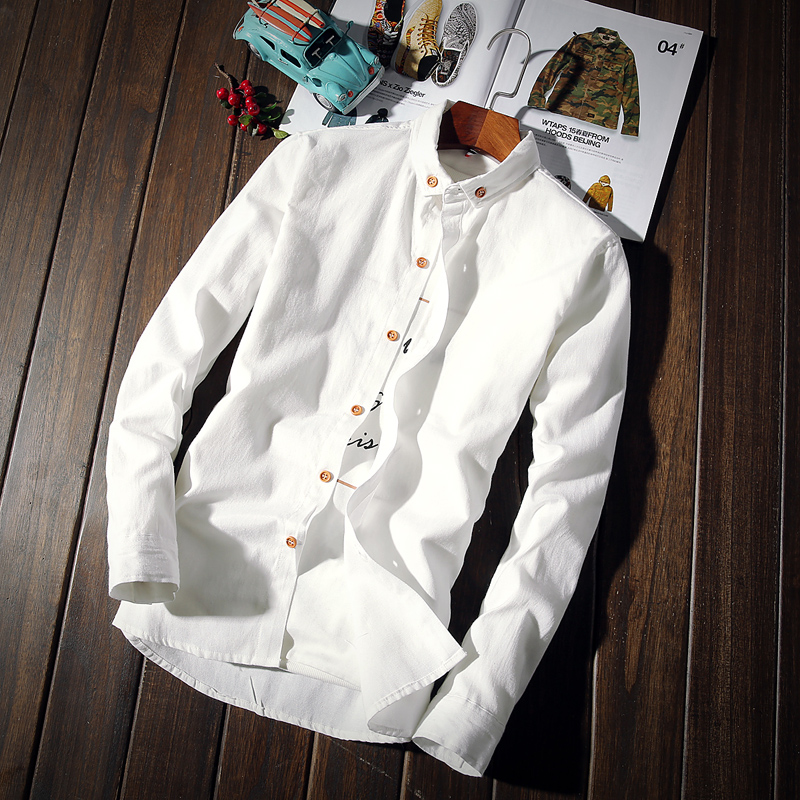夏季韩版纯色白男士长袖衬衫修身薄款休闲男装衬衣服青少年寸衫潮