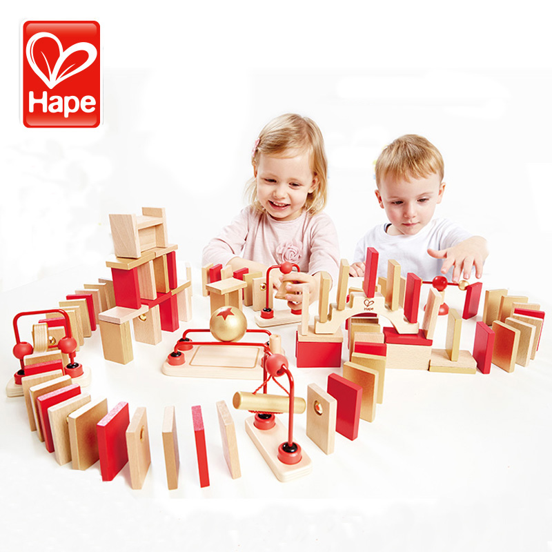 德国Hape超级多米诺 比赛机关骨牌儿童木制玩具益智启蒙亲子游戏