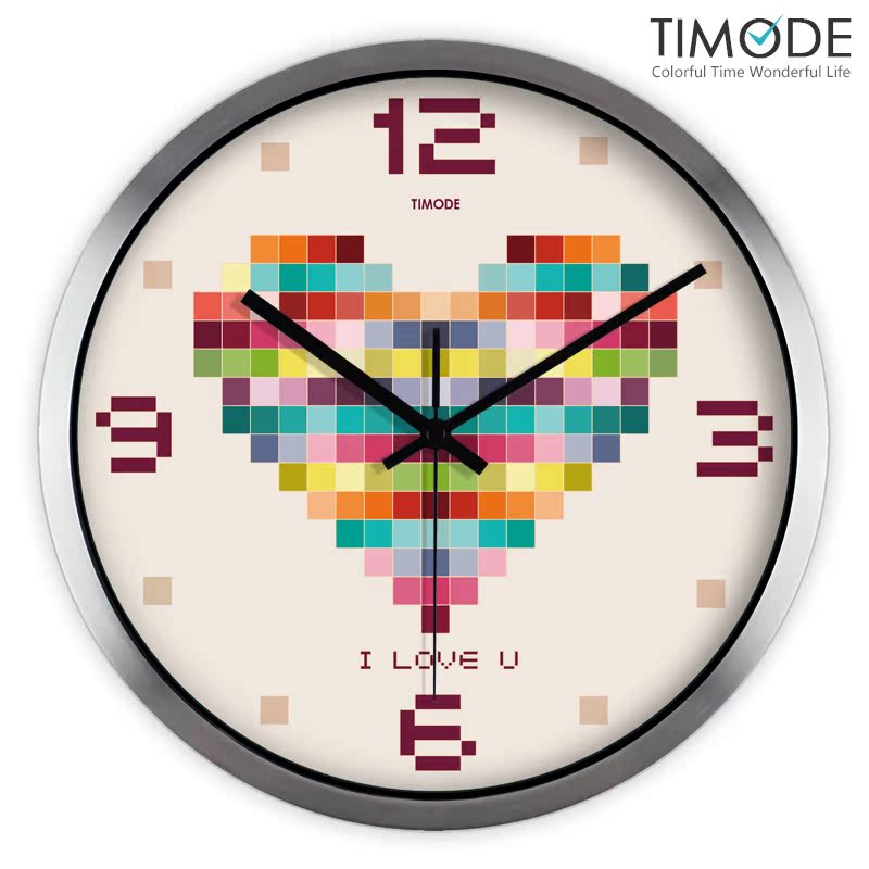 timode优时挂钟静音 艺术创意钟表爱情新婚金属时钟 爱意表达挂表
