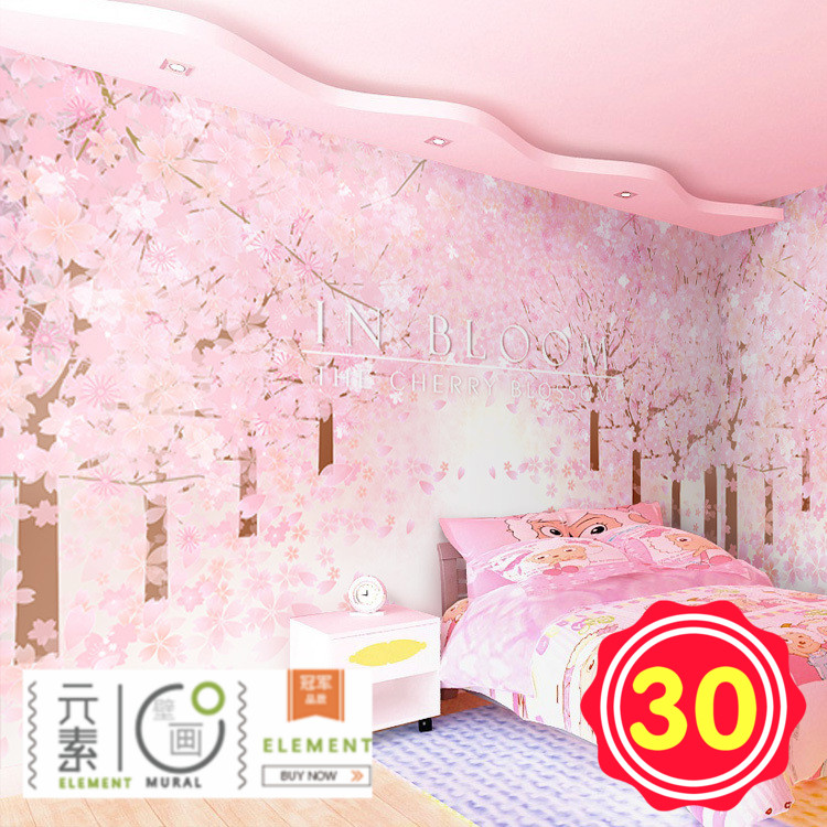 3d立体日式浪漫樱花主题大型壁画田园风壁纸客厅咖啡厅休闲吧墙纸