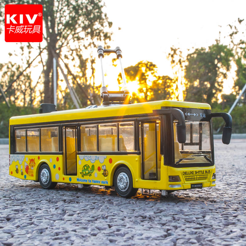 卡威旅游公交车双层巴士儿童双节公交男孩合金玩具车模型声光回力