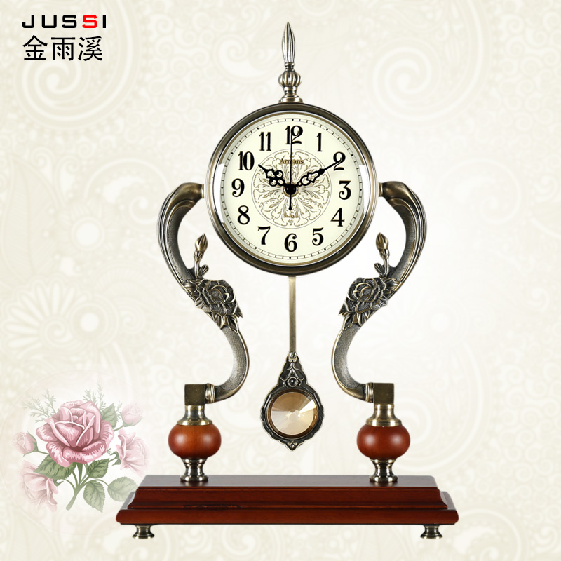 欧式田园钟表坐钟 时尚创意静音客厅金属座钟 简欧仿古艺术台钟