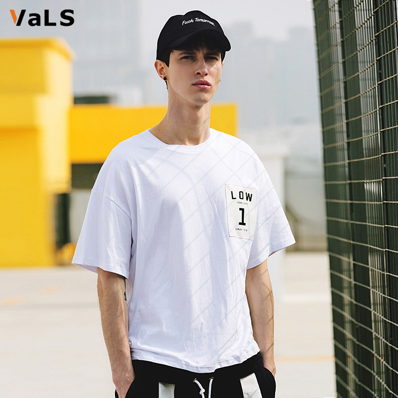 VALS2016春夏装男士新款短袖T恤 纯色宽松圆领T恤 个性上衣