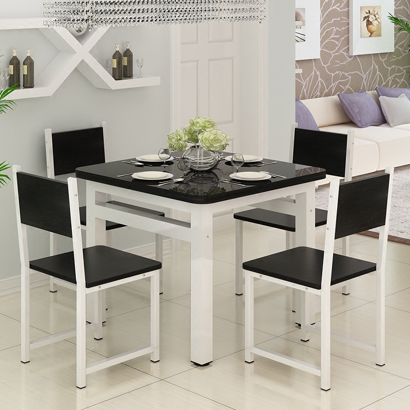 钢化玻璃餐桌椅组合四人正方形家用饭桌简约小户型餐厅圆角餐桌椅