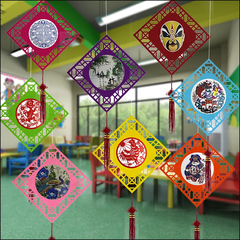 幼儿园吊饰挂饰装饰主题环境创设材料中国风作教室走廊空中作品展