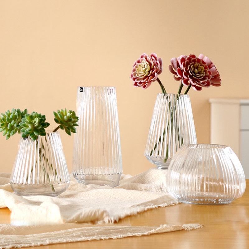 龙骨花瓶 插花摆件水培富贵竹百合台面花瓶现代大号玻璃透明花瓶