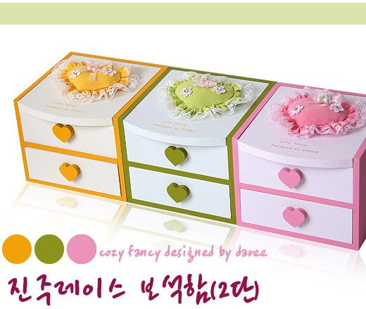 『韩国进口家居』mc1266 公主爱心蕾丝抽屉式化妆首饰盒 三种颜色