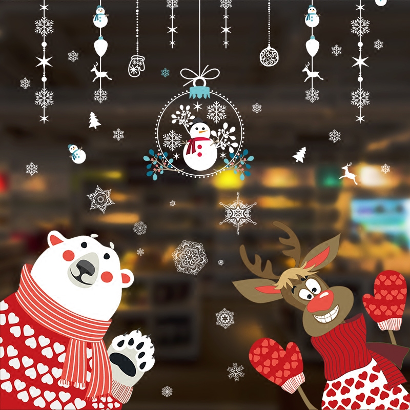2018年圣诞节贴纸店铺元旦橱窗装饰品玻璃门贴窗花贴圣诞老人墙贴