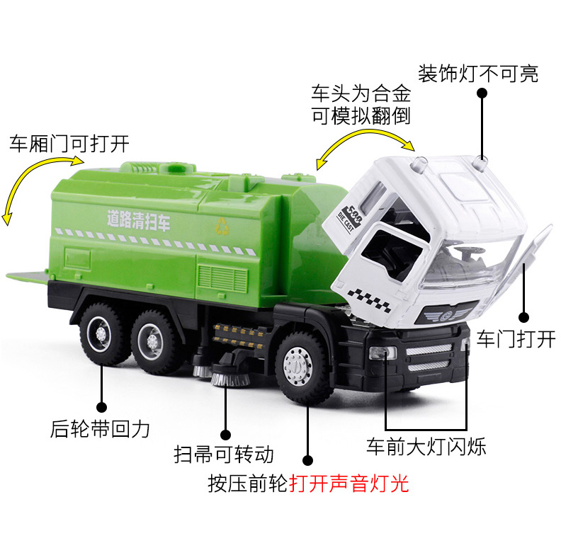 合金工程车道路清扫车垃圾车运输车扫帚转盘可以动声光回力开门