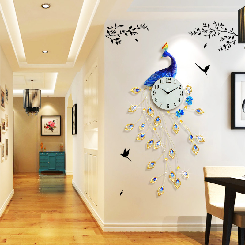 孔雀时钟挂钟客厅奢华创意北欧田园静音现代简约大气欧式凤凰钟表