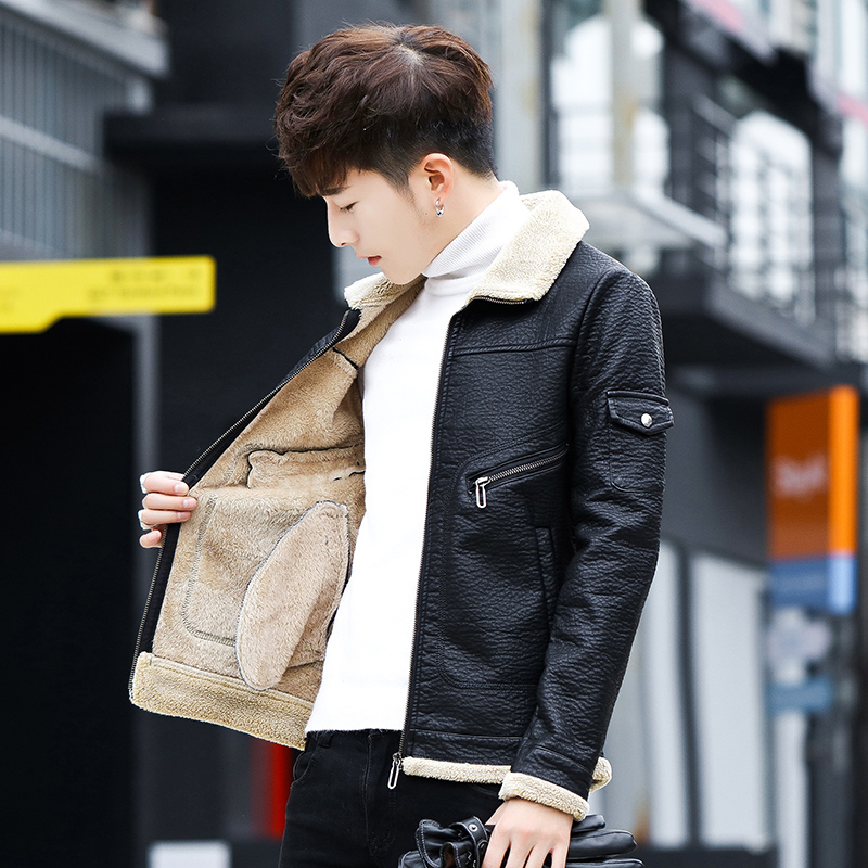 男士外套2017冬季新款韩版潮流修身青年个性皮夹克加绒加厚男装