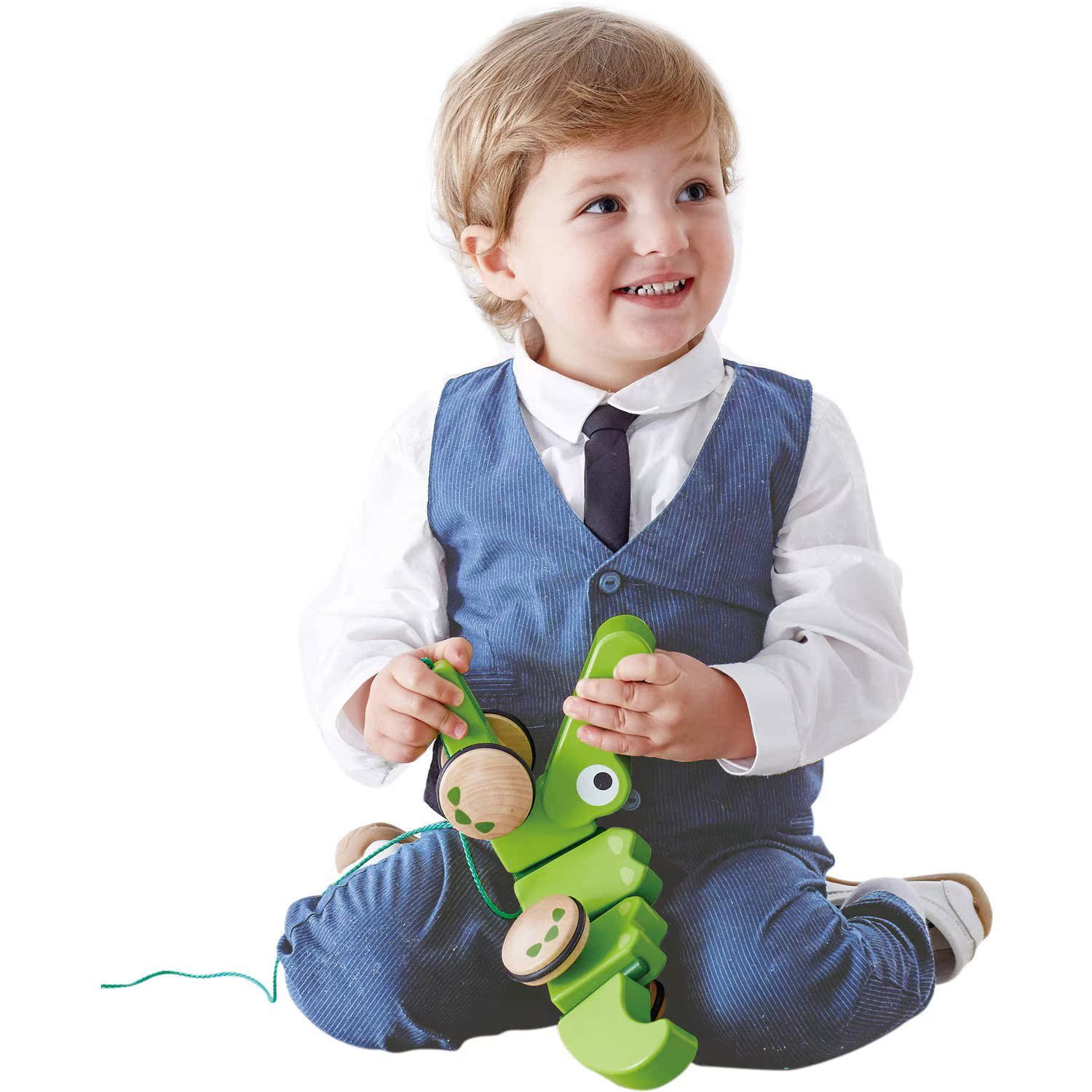 出口德国 鳄鱼学步拖拉玩具 木制拉线早教玩具 质感真的很棒