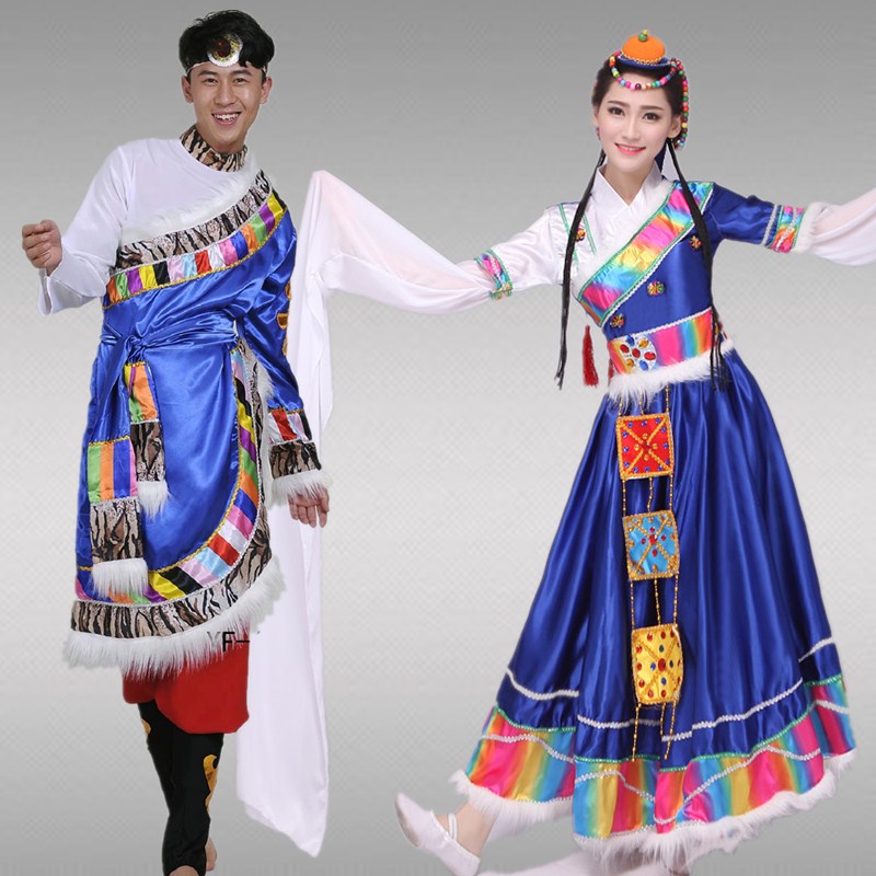 2018新款藏族舞蹈演出服男女成人藏族水袖演出服装蒙古民族表演服