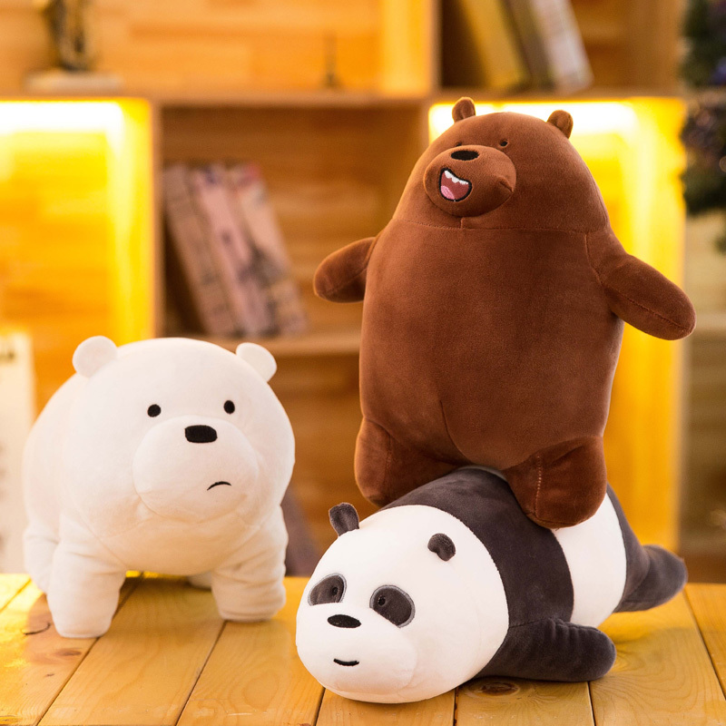 三只小熊羽绒棉超柔软抱枕睡闭眼趴趴熊弹力布公仔毛绒玩具礼物