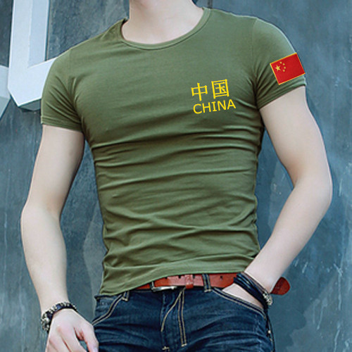订做军迷狼头特种兵T恤男短袖国旗黑色军绿色定制紧身体能训练服