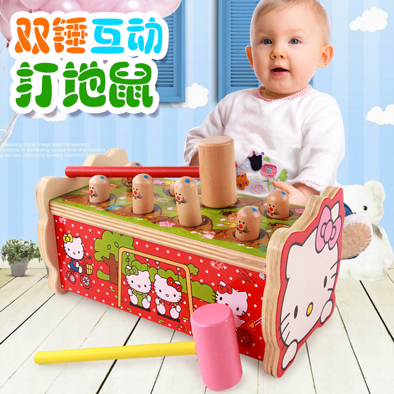 早教婴幼男女0-1-2-3-4岁木制打地鼠敲打智力积木玩具儿童节礼物