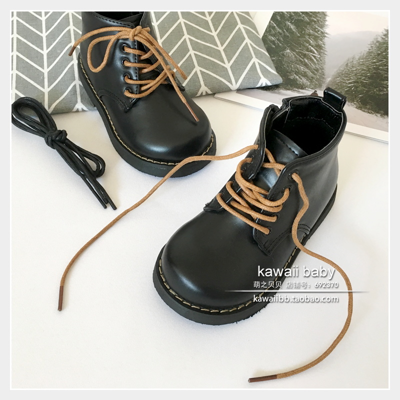 皮质很赞 酷酷的黑色马丁靴 日本CatheR家宝宝短靴 秋冬保暖童靴