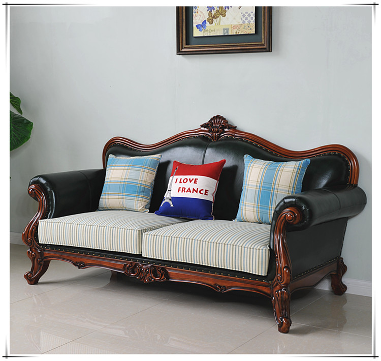 现代简约小美式沙发欧式实木 高档别墅家具沙发皮布结合北京现货